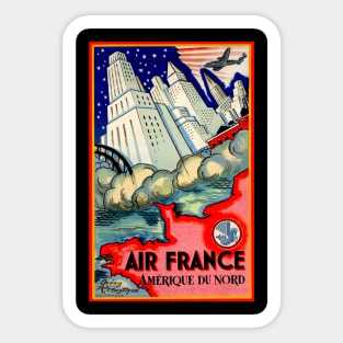 North America with Air France Vintage Travel Sticker